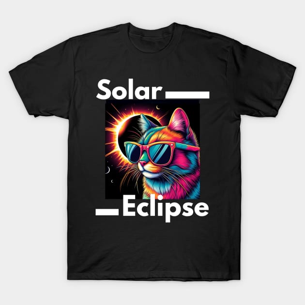 Solar Eclipse 2024 Cat Wearing Solar Eclipse Glasses T-Shirt by Chahrazad's Treasures